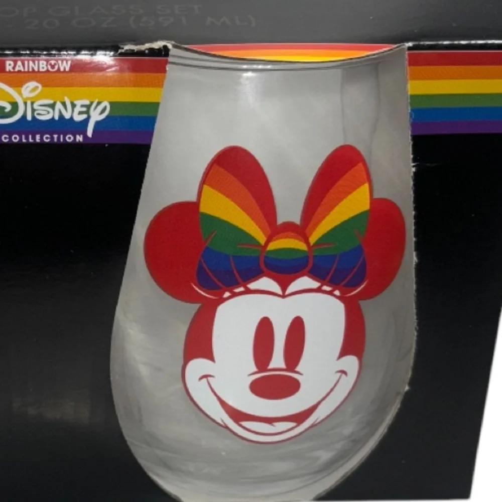 Disney Minnie Mouse Tear Drop 20 oz Glass Tumblers Set of Two Rainbow Collection